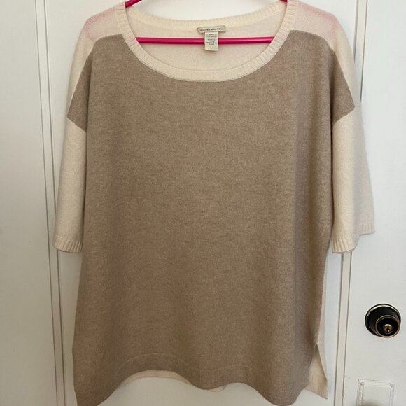 100% Cashmere short sleeve top - White & Warren - Size Large - Cream/beige - Picture 1 of 9